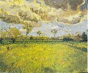 Vincent Van Gogh Meadow with flowers under a stormy sky oil